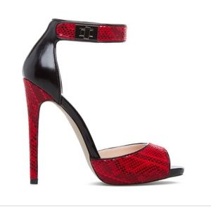 Black and Red Snake Print Heeled Sandal